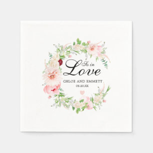 Serviette En Papier Donc en amour rose blanc Floral Mariage romantique