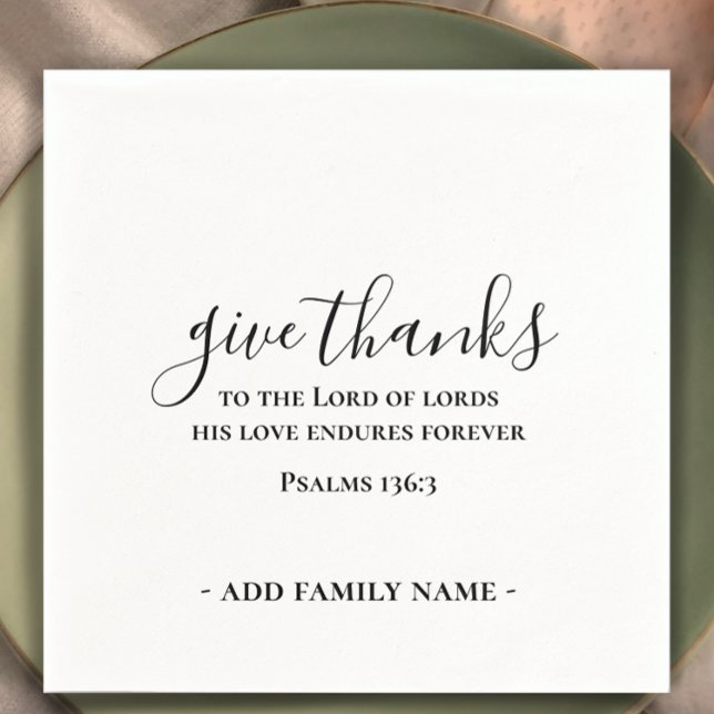 Serviette En Papier Donner Merci Écriture Biblique Personnalisé Thanks (Give Thanks scripture verse Thanksgiving dinner table napkin. Modern script. Personalized simple.
)