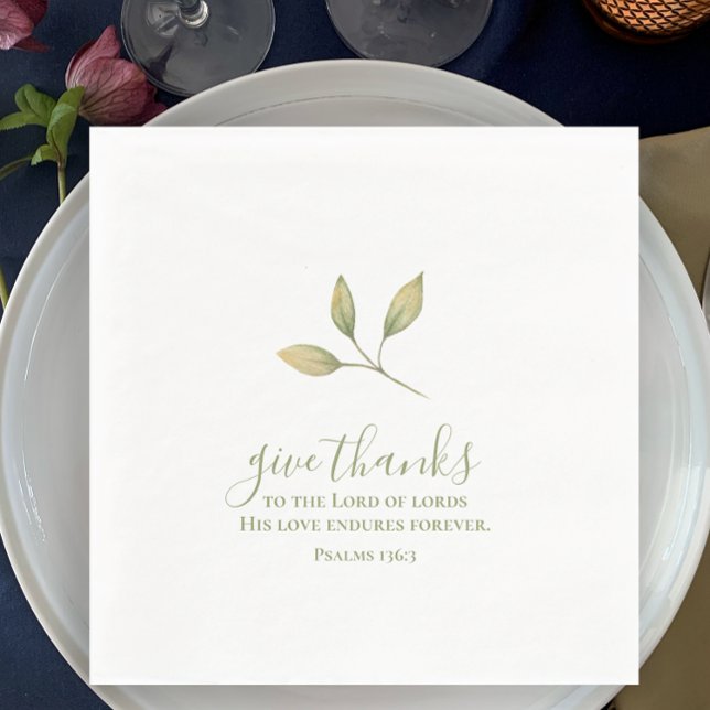 Serviette En Papier Donnez Merci Simple Elegant Aquarelle Thanksgiving (Original hand painted watercolor greenery custom napkin. Give thanks Bible scripture Thanksgiving.)