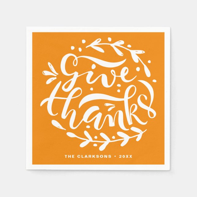 Serviette En Papier Donnez Merci Wreath Thanksgiving Letting Orange (Devant)