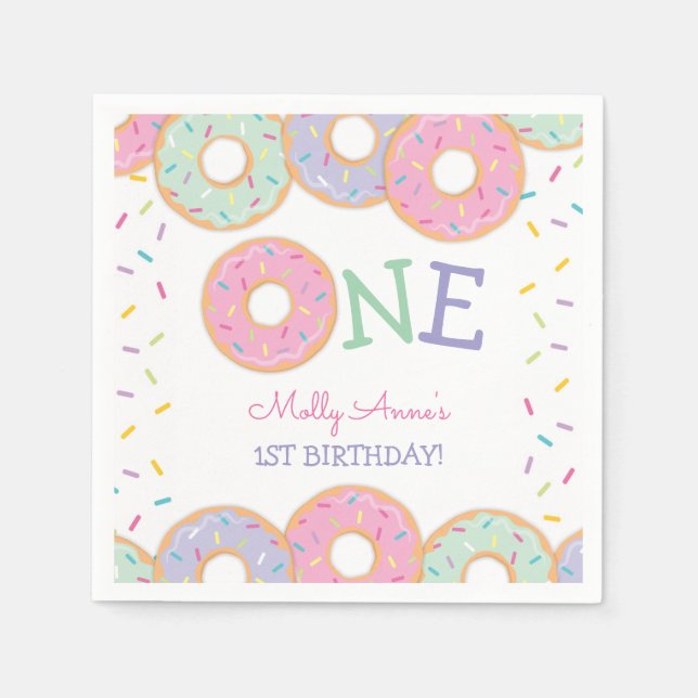Serviette En Papier Donut 1er Anniversaire Donut Grandir Rose arroses (Devant)
