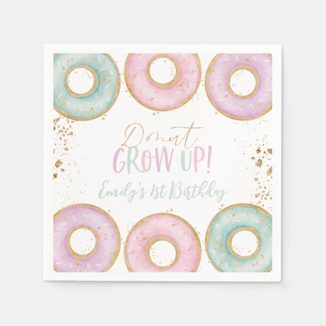 Serviette En Papier Donut Aqua Gold 1er Anniversaire Serviettes Donut  (Devant)