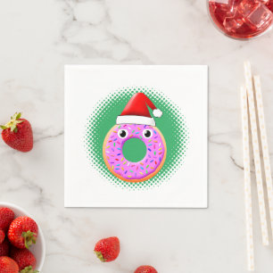 Serviette En Papier Donut Avec Yeux Et Saupoudrer Santas Dessin Casque
