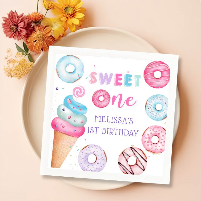 Serviette En Papier Donut crème glacée sucré Un Anniversaire de fête N (Créateur téléchargé)