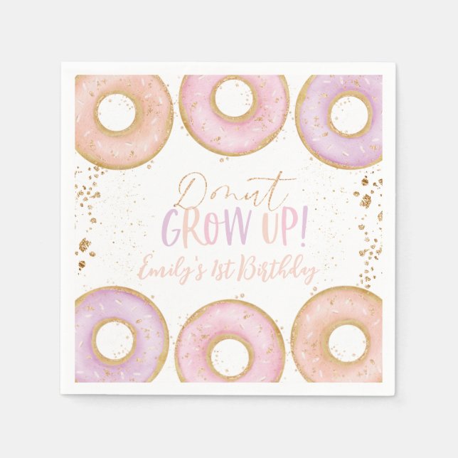 Serviette En Papier Donut Pink Gold 1er Anniversaire Serviettes Donut  (Devant)