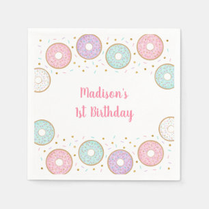 Serviette En Papier Donut Pink Gold Pastel Anniversaire