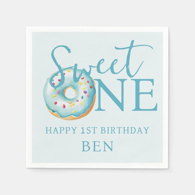 Serviette En Papier Donut Sweet One Blue 1er Anniversaire (Devant)