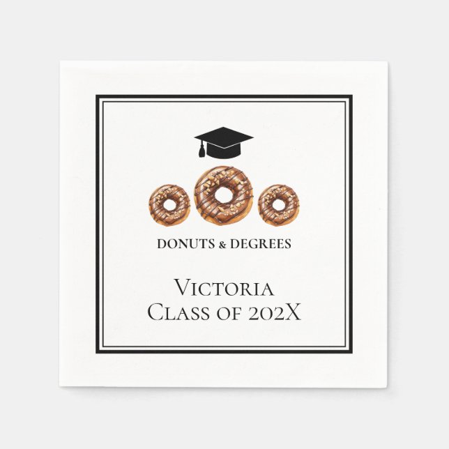 Serviette En Papier Donuts noirs et blancs et Degrees Grad Party (Devant)