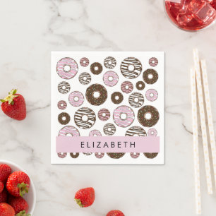 Serviette En Papier Donuts Roses, Donuts Brown, Sprinkings, Votre Nom