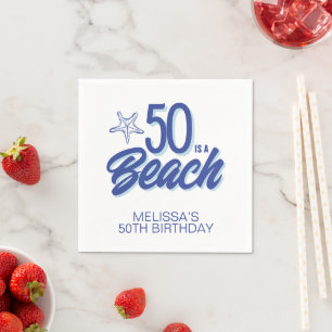Serviette En Papier Doodle à main lunaire 50e anniversaire de plage