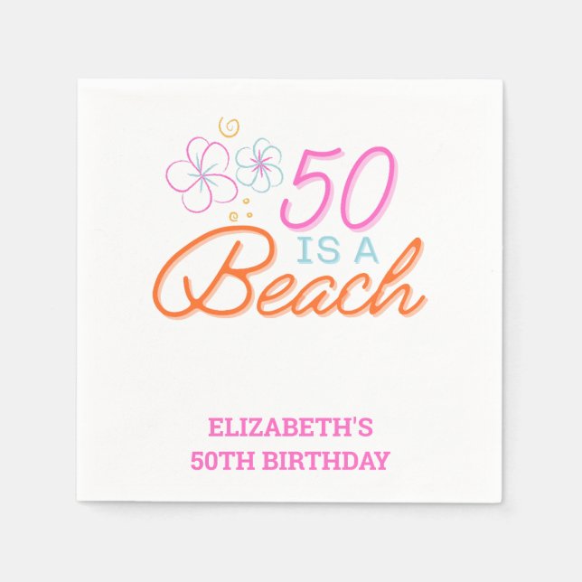 Serviette En Papier Doodle branché à la main 50e plage Anniversaire (Devant)