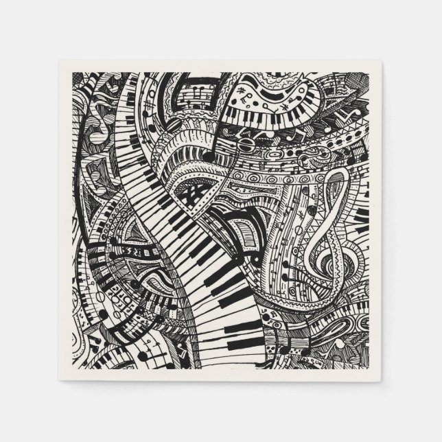 Serviette En Papier Doodle de musique classique avec clavier de piano (Devant)