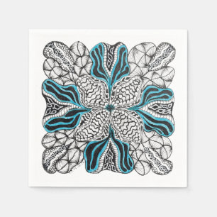 Serviette En Papier Doodle Dessiné à la Main Moderne avec du Bleu