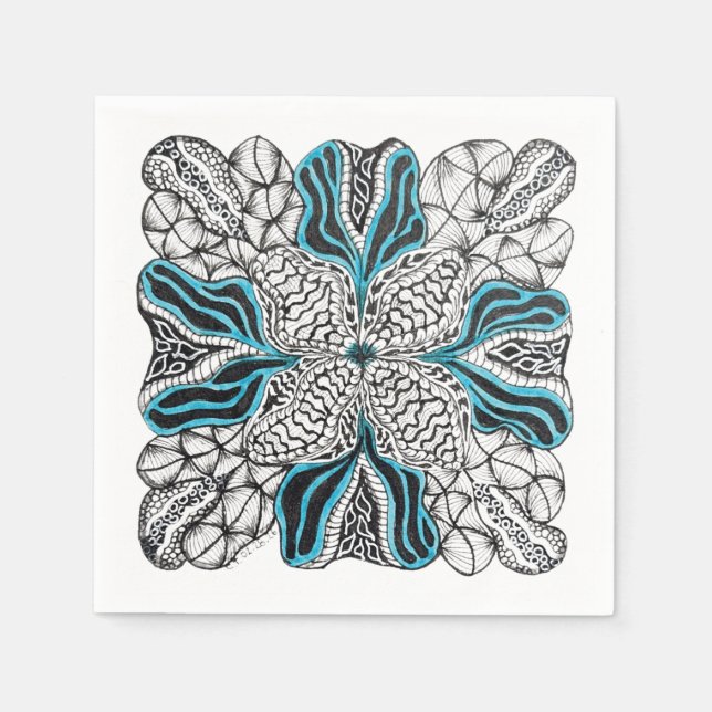 Serviette En Papier Doodle Dessiné à la Main Moderne avec du Bleu (Devant)
