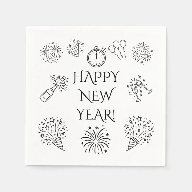 Serviette En Papier Doodle Fantaisiste Bonne Année (Devant)