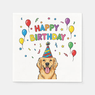 Serviette En Papier Doodle Golden Retriever Doodle Joyeux anniversaire