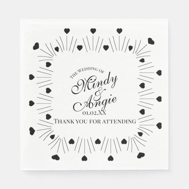 Serviette En Papier Doodle Hearts Frame Script Wedding (Devant)