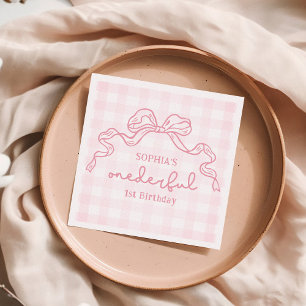 Serviette En Papier Doodle Pink Bow Baby Girl 1er anniversaire