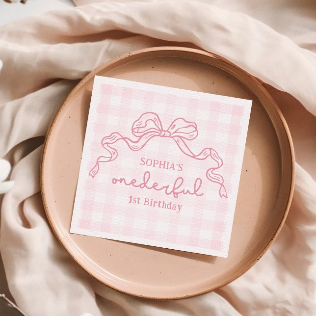 Serviette En Papier Doodle Pink Bow Baby Girl 1er anniversaire (Créateur téléchargé)