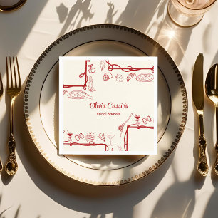 Serviette En Papier Doodle Rouge qui est plus Fête des mariées italien