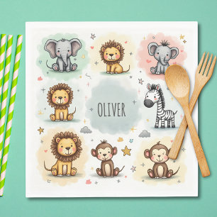 Serviette En Papier Doodles d'animaux de safari aquarelle mignons