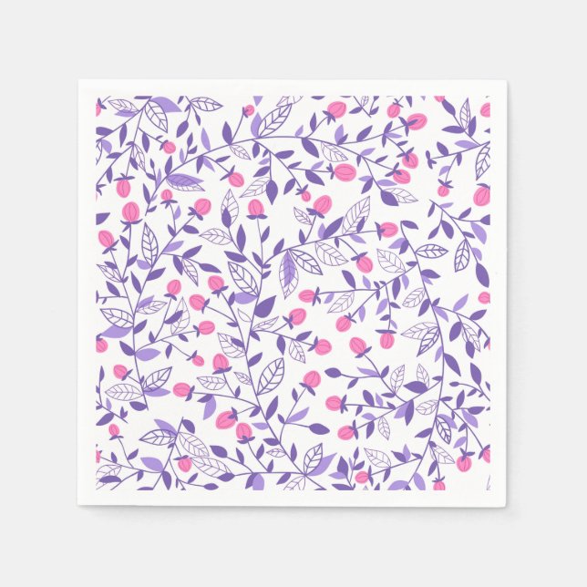 Serviette En Papier Doodles floraux rose et violet (Devant)