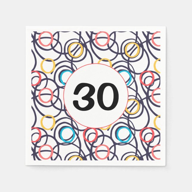 Serviette En Papier Doodles funky de fête du 30e anniversaire (Devant)