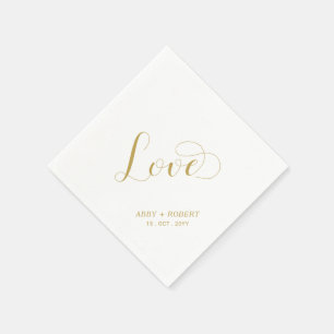 Serviette En Papier Doré   Élégant Mariage d'amour élégant