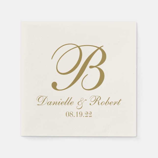 Serviette En Papier Doré | Ivory Custom Wedding Monogram Papier Napkin (Devant)