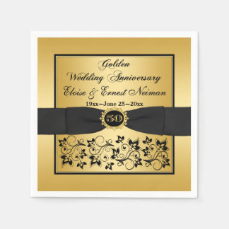 Serviette En Papier Doré, noir Floral Golden Anniversaire serviettes 2