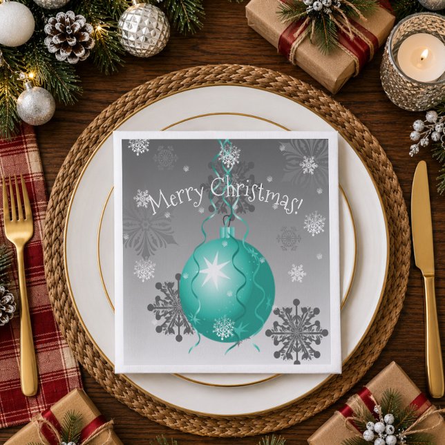 Serviette en papier d'ornement de Noël Fancy sarce (Teal Fancy Christmas Ornament Paper Napkins)