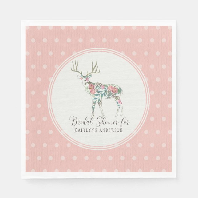 Serviette En Papier Dot Motif Boho Floral Deer w Antlers Roses roses r (Devant)
