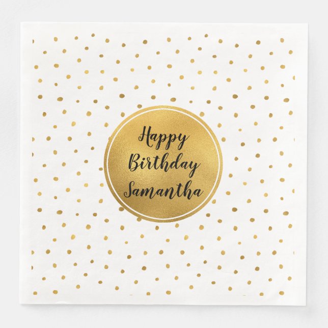 Serviette En Papier Dots blancs d'or Anniversaire (Devant)