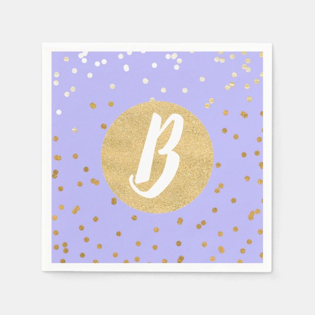 Serviette En Papier Dots Confetti Purple & Gold Confetti Moderne Monog (Devant)