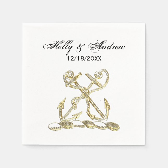 Serviette En Papier Double Ancre Emblème de Blason Faux Or (Devant)