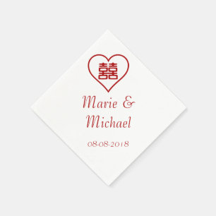 Serviette En Papier Double Bonheur - Blanc Coeur Outline