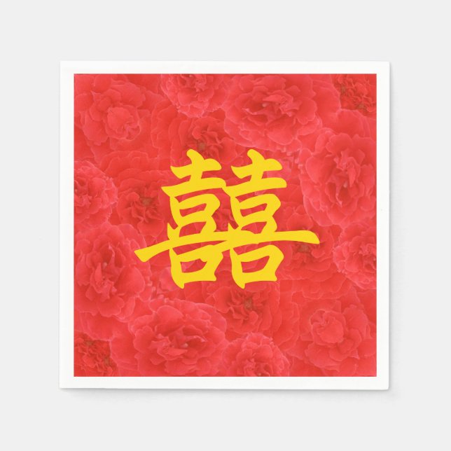 Serviette En Papier Double Bonheur Riche Rose Rouge Fleurs (Devant)