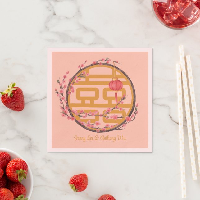 Serviette En Papier Double bonheur Sakura Mariage chinois (En situation)
