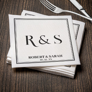 Serviette En Papier Double bordure simple monogramme moderne mariage