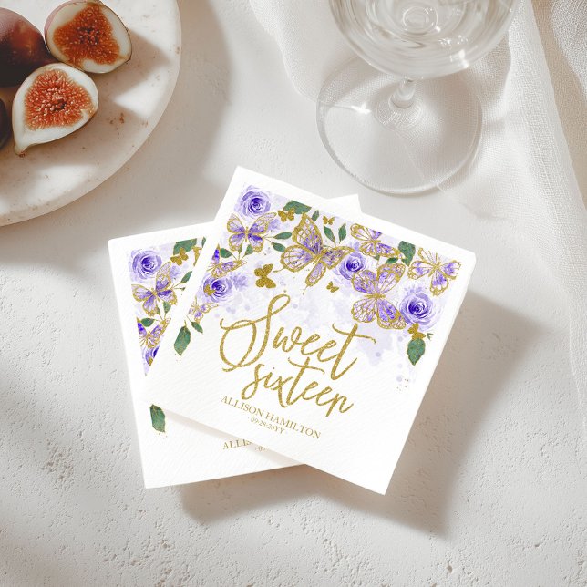 Serviette En Papier Douce 16 parties serviettes violet papillon floral (Créateur téléchargé)