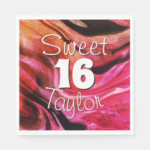 Serviette En Papier Douce 16 Rouge & Orange Marbre Personnalisé