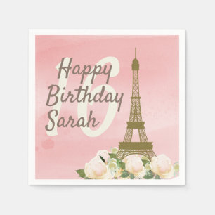 Serviette En Papier Douce Anniversaire 16 ans Tour Eiffel Rose Or