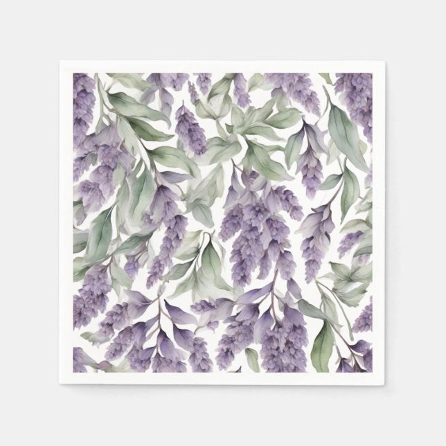 Serviette En Papier Douce aquarelle de lilas et de sauge (Devant)