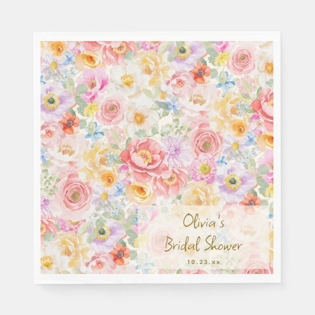 Serviette En Papier Douce aquarelle florale aux pastels pour une baby  (Devant)