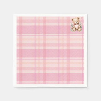 Serviette En Papier Douce baby shower à carreaux rose