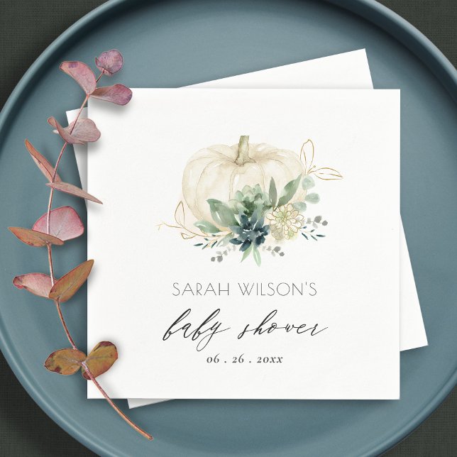 Serviette En Papier Douce Baby Shower citrouille succulente bleue vert (Créateur téléchargé)
