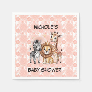Serviette En Papier Douce Baby Shower Fille Animaux de Safari Florales
