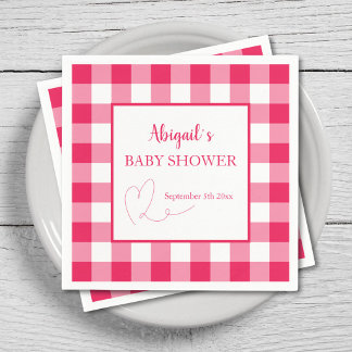 Serviette En Papier Douce Baby Shower Gingham à la Framboise 