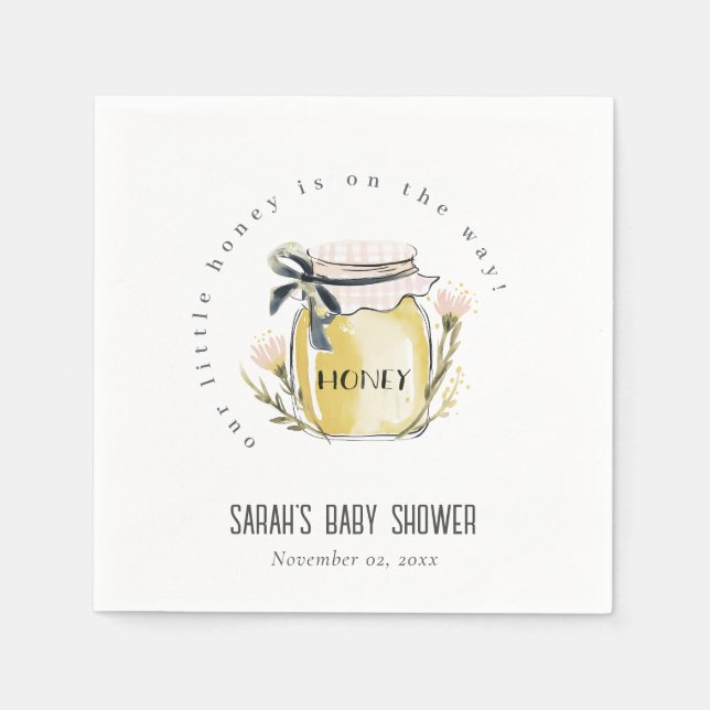 Serviette En Papier Douce Baby-Shower Pastel Aquarelle Pot à Miel (Devant)