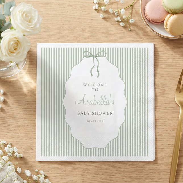 Serviette En Papier Douce Baby Shower Ruban Vert Rayé (Créateur téléchargé)